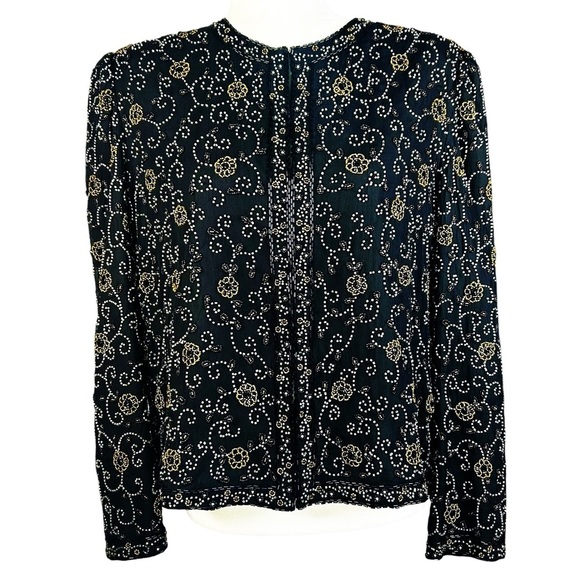 Scala Jackets & Blazers - Vintage Scala Silk Beaded Top Jacket Large Black Whimsgoth Dark Romantic